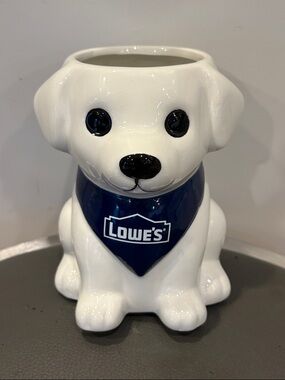 Lowe's Ceramic Puppy Dog Planter - Glossy White with Navy Bandana, 5.25” Tall